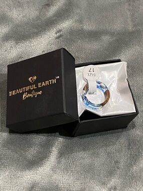 Blue Resin and Gold Accent Ring - Size 7